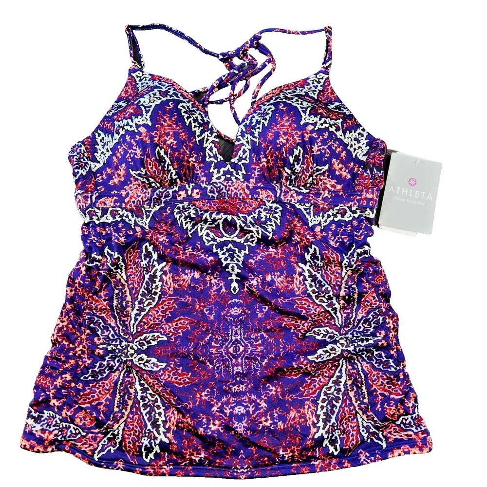Athleta Womens Purple Pink Paisley Strappy Back Tankini Swim Top Size M